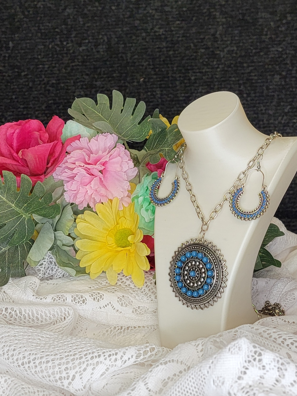 Boho Turquoise Aztec Necklace & Earrings Set